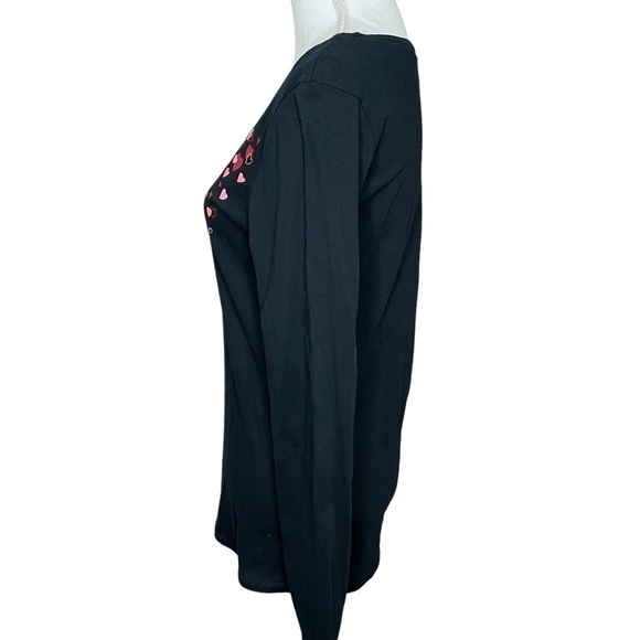 Target Black Long Sleeve Heart Print Shirt with Red and Pink Hearts. Size Medium - Picture 4 of 10